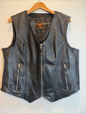TackField Black Leather Zip Front Vest Mens Size 3XL Excellent Condition